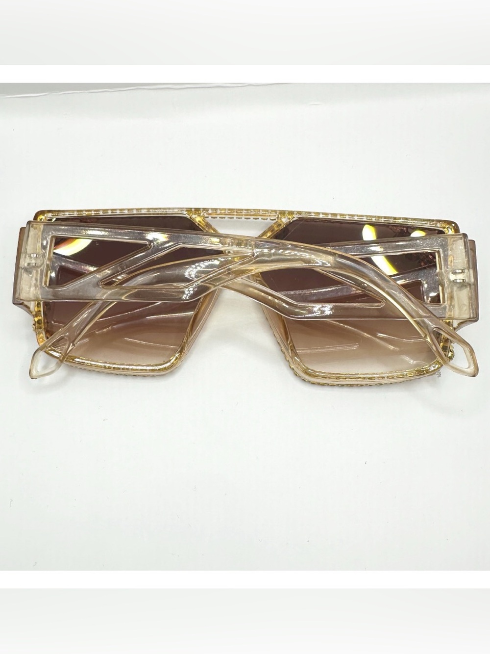 Oversized Brown square rhinestone-embellished fashion sunglasses - Picture 3 of 3